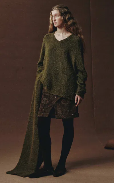 Into The East Loose Draped Sweater In Green