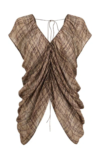 Into The East Plaid Ombre Draped Silk Top In Stripe