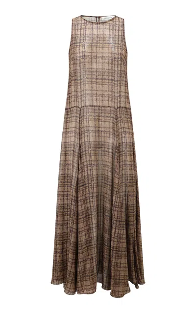 Into The East Plaid Ombre Full Flare Maxi Dress In Stripe
