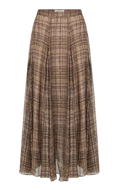 Into The East Plaid Ombre Full Flare Silk Maxi Skirt In Multi