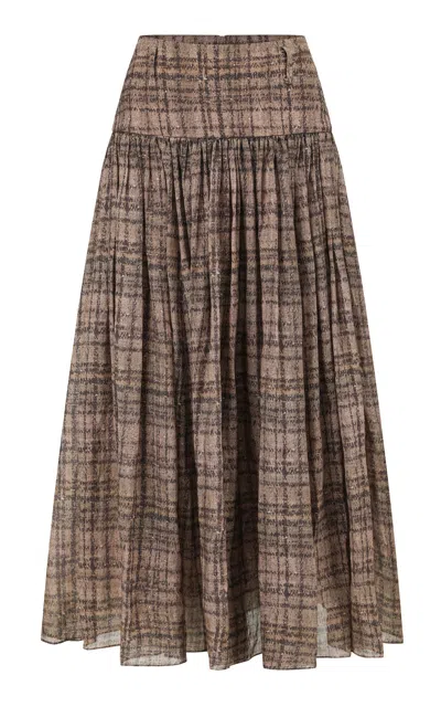 Into The East Plaid Ombre Paneled Pintuck Relaxed Maxi Skirt In Multi