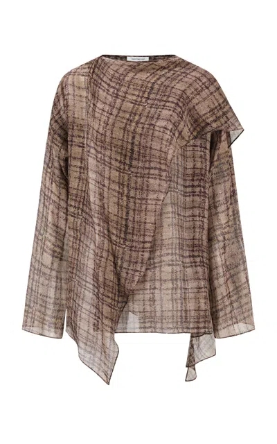 Into The East Plaid Ombre Shawl Silk Top In Stripe