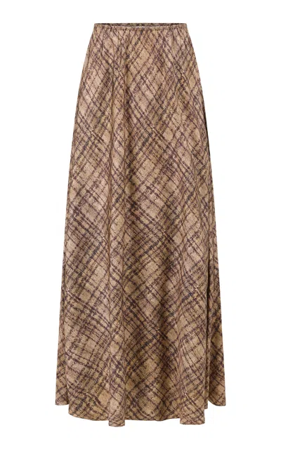 Into The East Plaid Ombre Silk Maxi Skirt In Brown