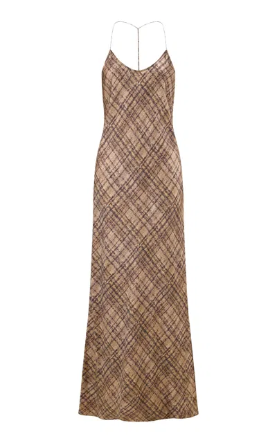 Into The East Plaid Ombre Slip Silk Maxi Dress In Stripe