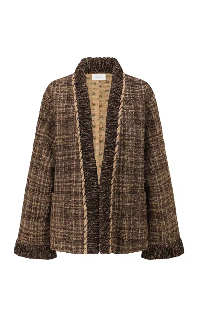 Into The East Plaid Tweed Handcrafted Edge Open Front Jacket In Stripe