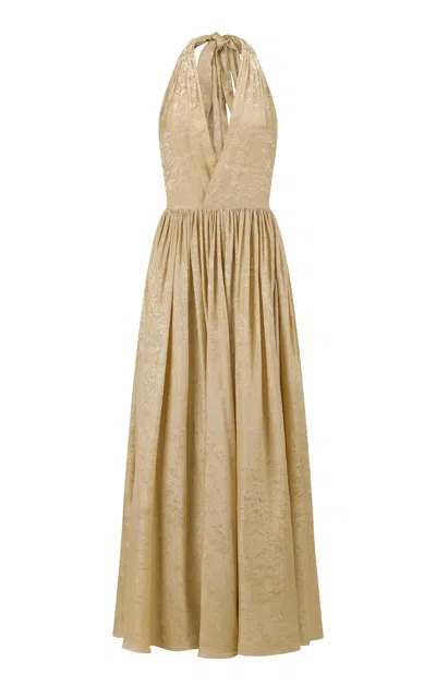 Into The East Pleated Silk Maxi Dress In Nude