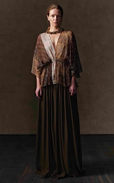 Into The East Pleated Silk Maxi Skirt In Multi