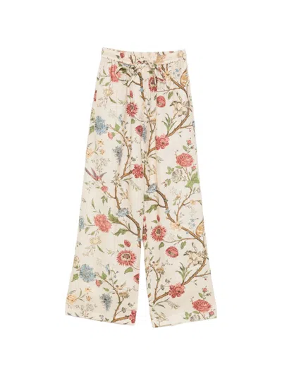 Into The East Printed Linen Trousers In Multi