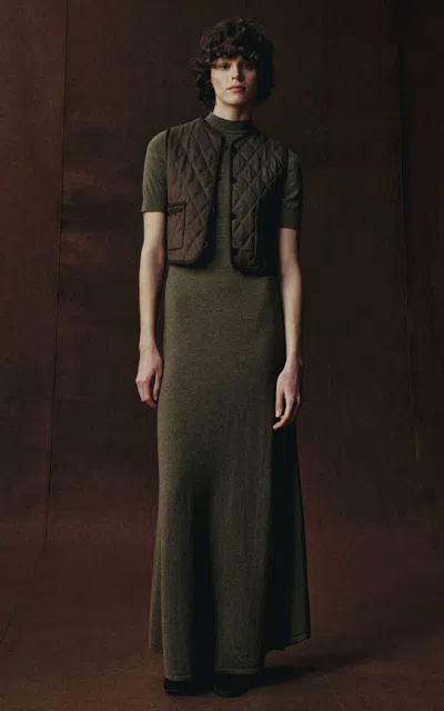 Into The East Quilted Wool-silk Vest In Green