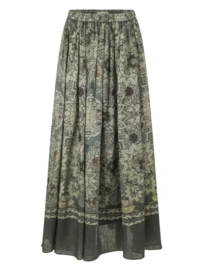 Into The East Retro Midi Skirt In 绿色