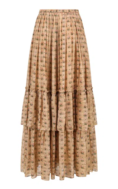 Into The East Rose Double Lace Silk-blend Maxi Skirt In Multi