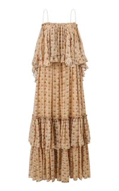 Into The East Rose Multi-layer Lace Slip Silk-blend Maxi Dress In Floral