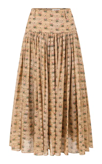 Into The East Rose Paneled Pintuck Relaxed Cotton Maxi Skirt In White