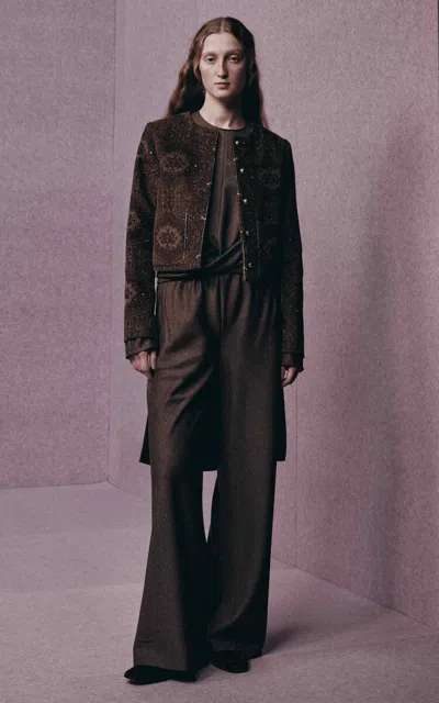 Into The East Round Neck Wool-silk Top In Brown