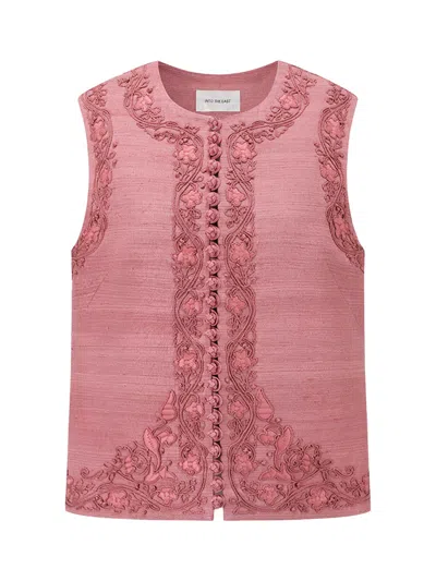 Into The East Soft Pink Women Embroidered Buttoned Tussah Silk Vest