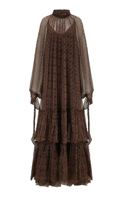Into The East Sonneratia Pleated Silk Maxi Dress In Brown