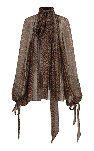 Into The East Sonneratia Pleated Silk Top In Brown