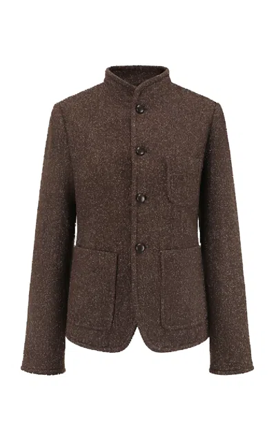 Into The East Stand-collar Wool-silk Jacket In Brown
