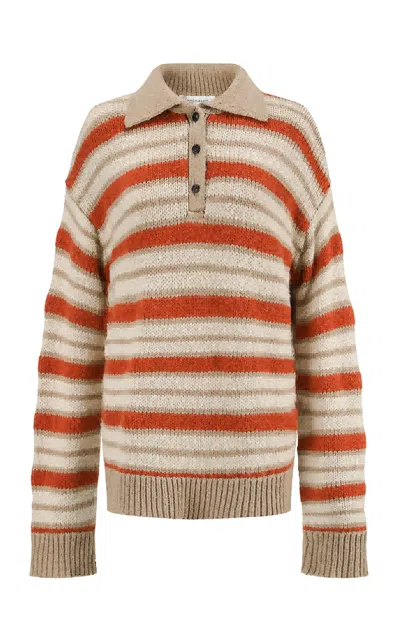 Into The East Striped Lapel Sweater In Multi