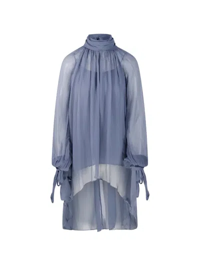 Into The East Tie-sleeve Asymmetrical Blouse In Blue