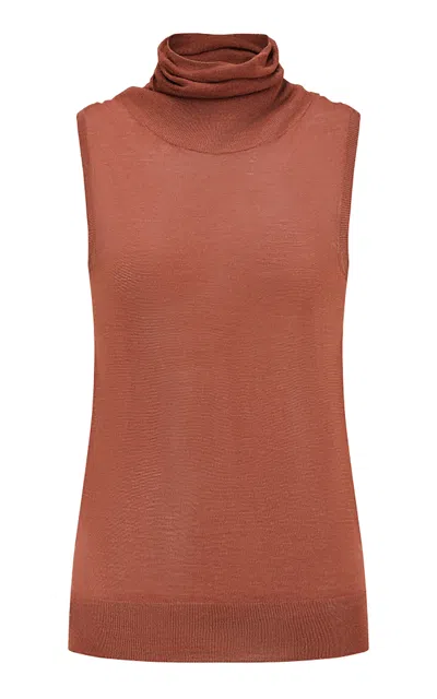 Into The East Turtleneck Knitted Silk Top In Brown