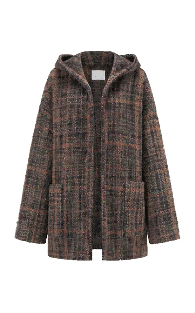 Into The East Tweed Hooded Wool-blend Coat In Brown