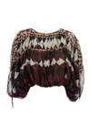 Into The East Voluminous Silk Blouse With Adjustable Drawstrings In Multi