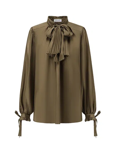 Into The East Women Moss Green Silk Tie-front Blouse