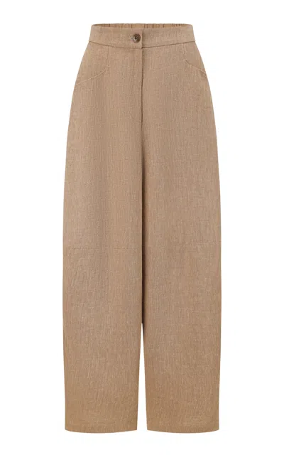 Into The East Woven Linen Curved Casual Pants In Brown