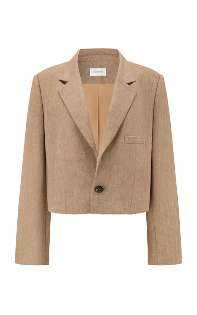 Into The East Woven Single Button Linen Blazer In Brown