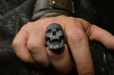 Pre-owned Into The Fire Jewelry Skull Ring Large Open Jaw Silver Mens Biker Masonic Rock N Roll Gothic Handmade