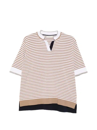 Intrecci Striped V-neck Top In Brown