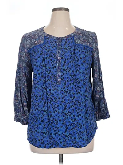 Pre-owned Intro 3/4 Sleeve Blouse In Blue