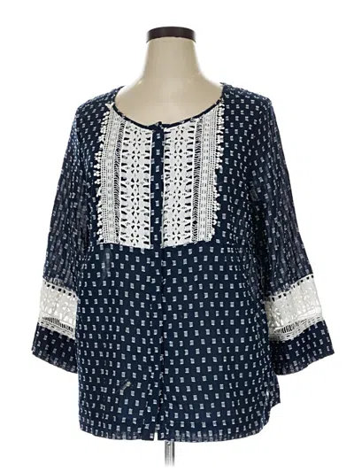 Pre-owned Intro 3/4 Sleeve Blouse In Blue