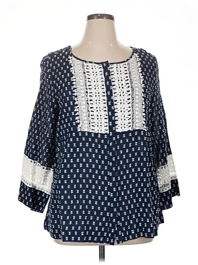 Pre-owned Intro 3/4 Sleeve Blouse In Blue