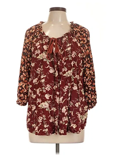 Pre-owned Intro 3/4 Sleeve Blouse In Burgundy