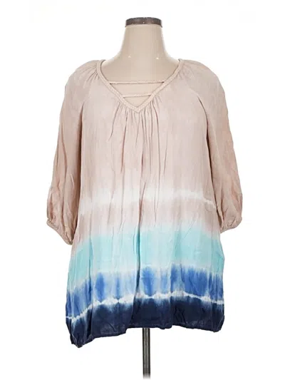 Pre-owned Intro 3/4 Sleeve Blouse In Tan