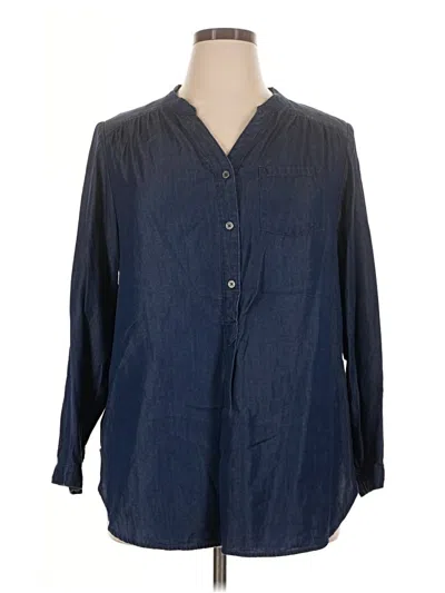 Pre-owned Intro 3/4 Sleeve Button Down Shirt In Blue