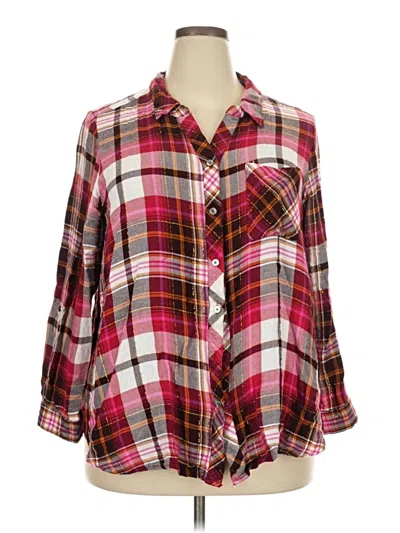 Pre-owned Intro 3/4 Sleeve Button Down Shirt In Burgundy
