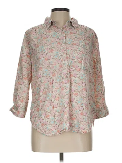 Pre-owned Intro 3/4 Sleeve Button Down Shirt In Tan