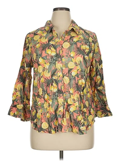Pre-owned Intro 3/4 Sleeve Button Down Shirt In Yellow