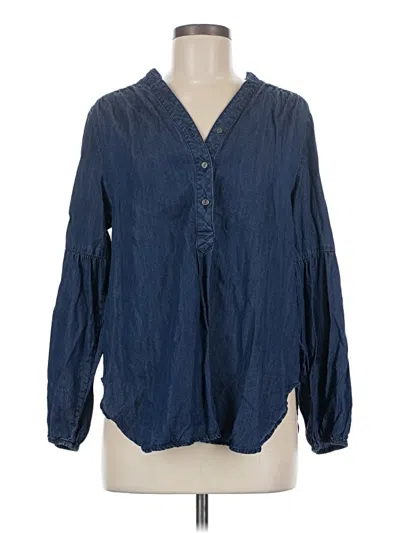Pre-owned Intro Long Sleeve Blouse In Blue