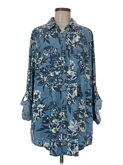 Pre-owned Intro Long Sleeve Blouse In Blue