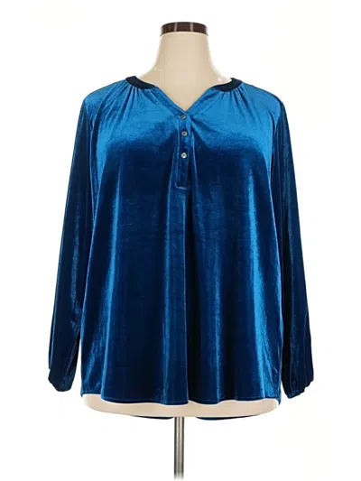 Pre-owned Intro Long Sleeve Blouse In Blue