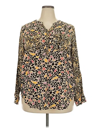 Pre-owned Intro Long Sleeve Blouse In Gold