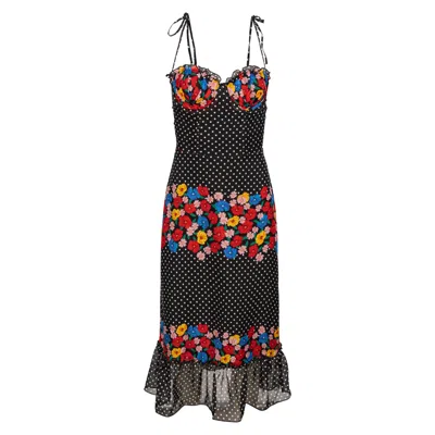 Introvertie Vienna Women's Black Forget Me Not Silk Bustier Dress