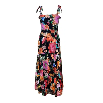 Introvertie Vienna Women's Black Girl Got Pockets Shirred Silk Linen Three Tiered Maxi Dress - Paradise Lost