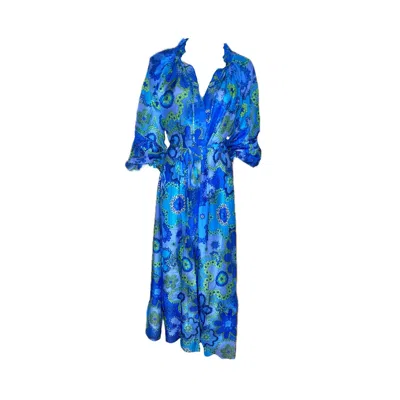 Introvertie Vienna Women's Blue Alegria Silk Cotton Kaftan Dress - Bloom Azure