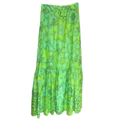 Introvertie Vienna Women's Green Sorrento Flowy Silk Linen Maxi Skirt - Lime Bloom