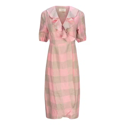 Introvertie Vienna Women's Pink / Purple Cornwall Zesty Rose Linen Wrap Dress Maxi In Pink/purple
